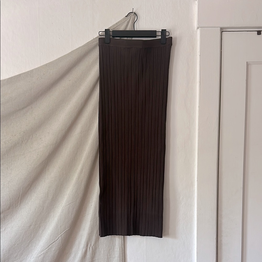 WAYF Brown Stretchy Midi Skirt - Size 8